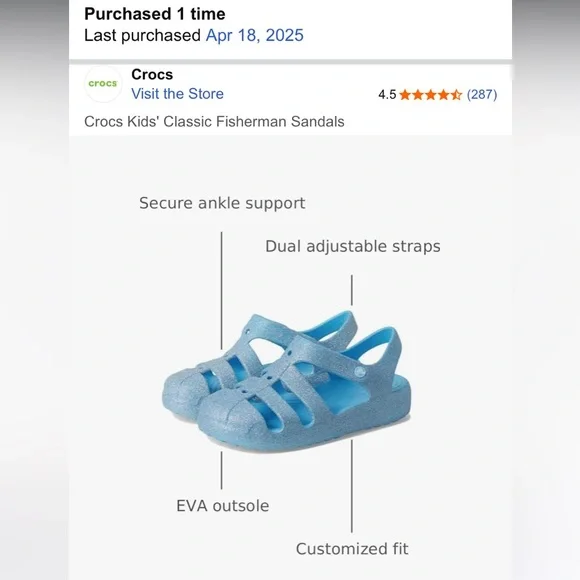 CROCS- Tinted Glass Elsa sparkle kids metallic blue Fisherman closed toe sandals - Picture 15 of 16